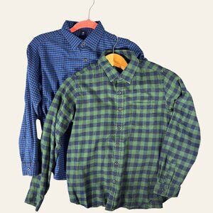 Uniqlo Kids Cotton Plaid Flannel Button Down Shirt Lot of 2 Blue Green Sz 11/12